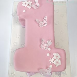 Pink butterflies number one cake